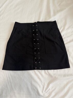 Express Black Lace-Up Center Front Mini Skirt